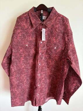 H.J. Justin & Sons Just Tech Floral Print Western Pearl Snap Shirt XXL Burgundy